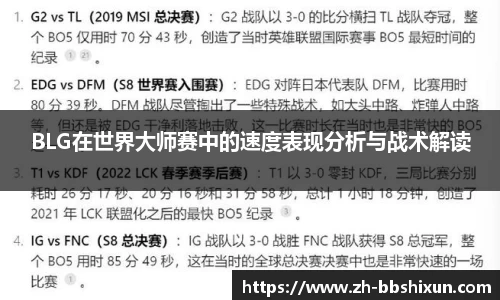 BLG在世界大师赛中的速度表现分析与战术解读